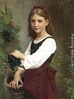 Basket Canvas Paintings - Young Girl Holding a Basket of Grapes